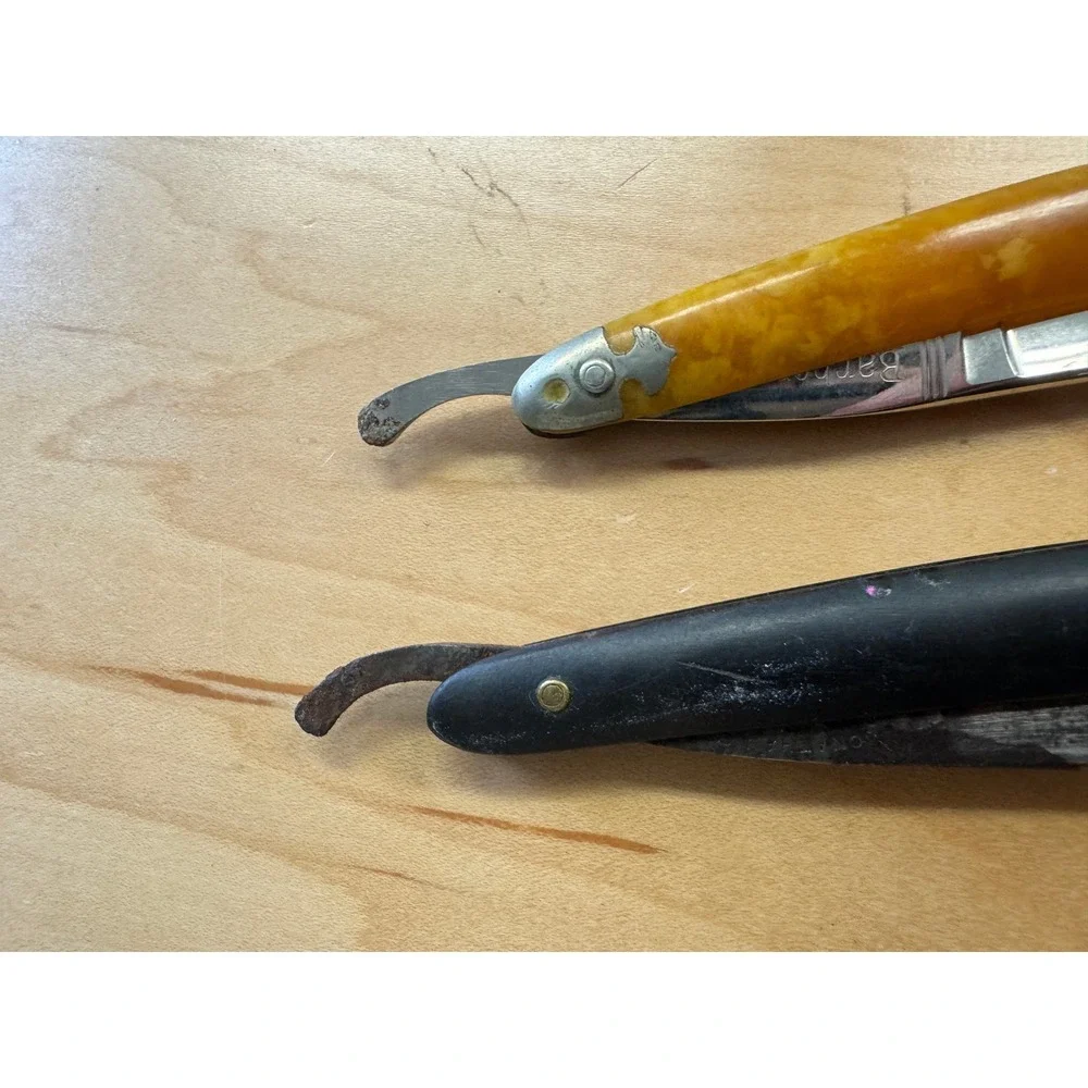 Vintage Straight Razor Lot Sheffield Steel Yellow Marbled & Black Handle Razors